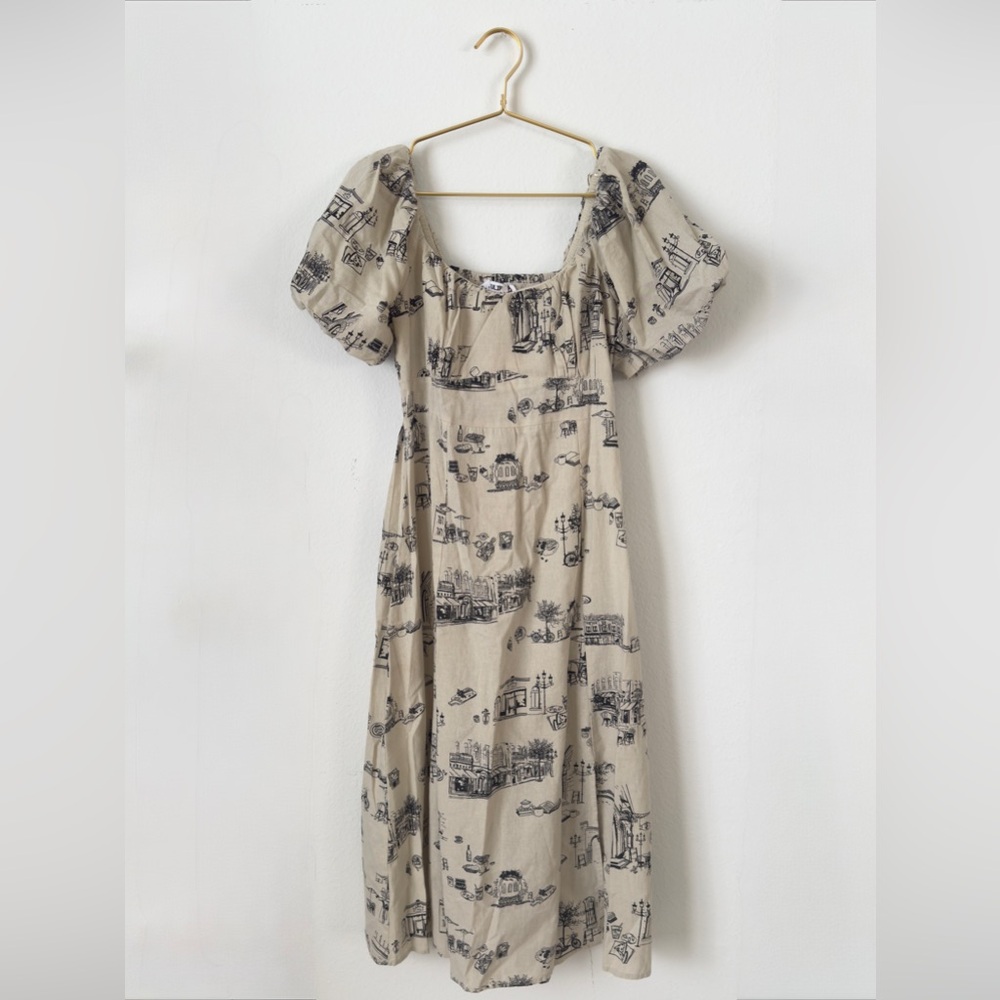 Chic Beige Printed Midi Dress